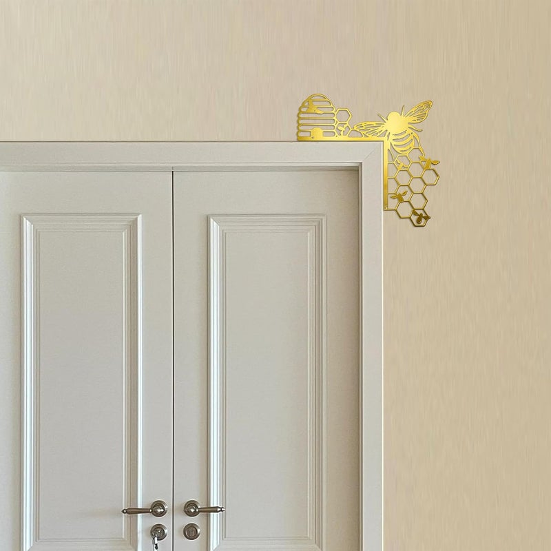 Natrlart Gold Metal Bee Door Topper, Bee Decor Door Corner, Metal Bee Wall Art, Farmhouse Honey Bee Honey Comb Decor, Ideal For Friends Family|, For Home Office Living Room Bedroom Garden(Gold) - Image 5